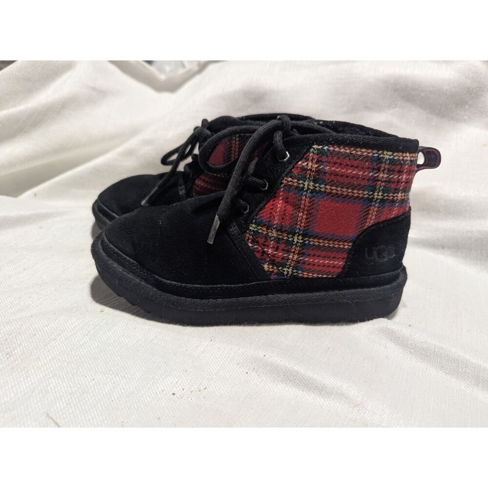 UGG‎ Neumel II Suede Pull-on Plaid BOOTS Youth Size 1 Jq2 Black 1112151K